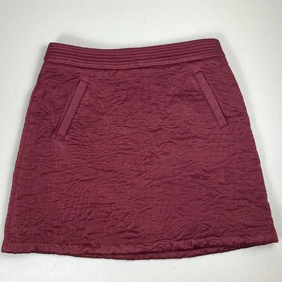 Maeve X Anthropologie Beatrice Burgundy Floral Quilted Mini Skirt, Sz. 10 - Picture 15 of 15